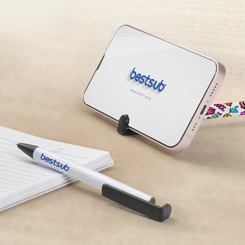 Długopis z uchwytem na smartphone do sublimacji - biały korpus