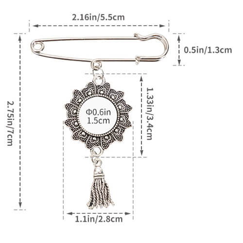 Okrągła broszka - agrafka z zawieszka frędzlami do sublimacji