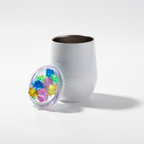 Kubek do grzanego wina 360 ml do sublimacji - biały, pokrywka ze sztucznym kolorowym lodem