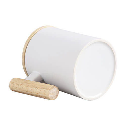 Kubek 330 ml z drewnianym uchwytem i bambusową pokrywką do sublimacji