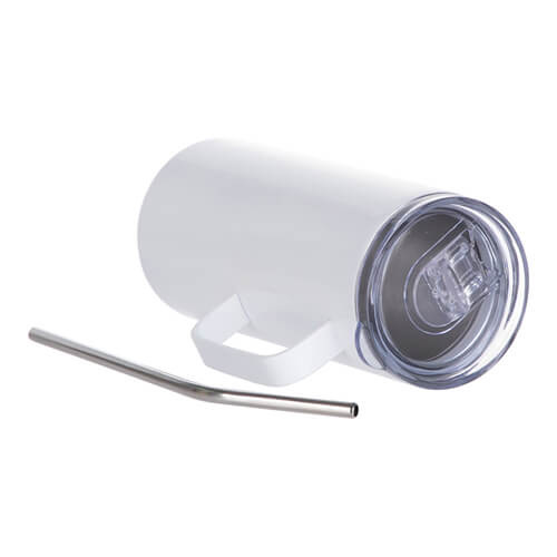 Tumbler 480 ml z uszkiem i słomką do sublimacji - biały