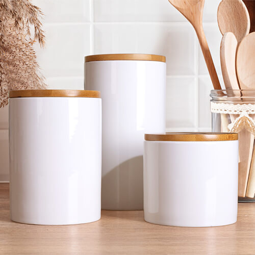 Pojemnik ceramiczny 480 ml z drewnianą pokrywką do sublimacji