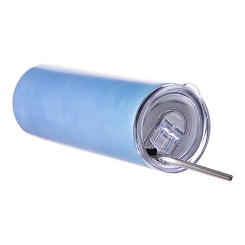 Kubek 600 ml ze słomką do sublimacji - zmieniający kolor pod wpływem ciepła z niebieskiego na różowy