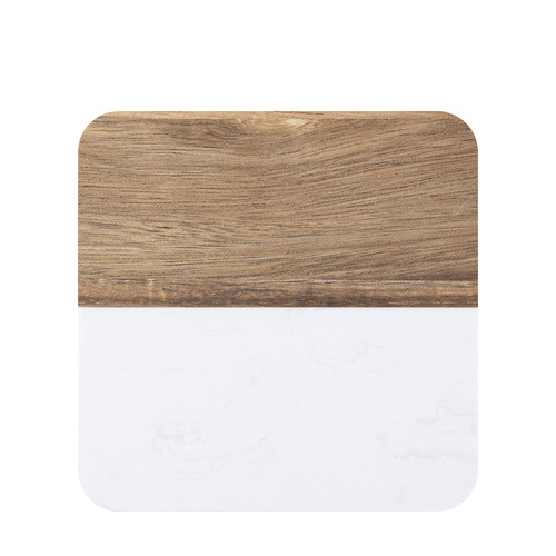 Zestaw 4 kwadratowych marmurowo-drewnianych podkładek pod kubek do graweru