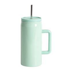 Kubek podróżny ze stali nierdzewnej 1200 ml z uchwytem i słomką, z wodoodporną pokrywką - miętowy