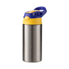 Bidon dla dzieci 360 ml ze stali nierdzewnej do sublimacji - srebrny z żółto-niebieską zakrętką