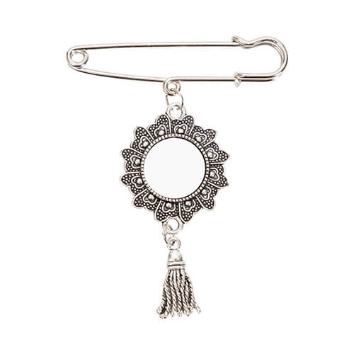 Okrągła broszka - agrafka z zawieszka frędzlami do sublimacji