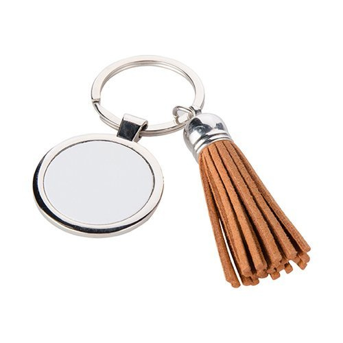 Brelok okrągły z krótkimi frędzlami - brązowy do sublimacji