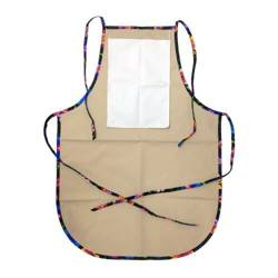 Fartuch kuchenny zaokrąglony z kieszonką do nadruku - beżowy z kolorową lamówką - czarne słowiańskie kwiaty