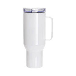 Kubek podróżny ze stali nierdzewnej 1200 ml z pokrywką i słomką do sublimacji - biały