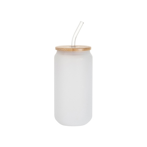 Zestaw 6 szklanek szronionych 550 ml ze słomką i bambusową pokrywką do sublimacji