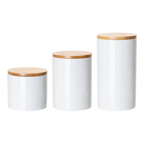 Pojemnik ceramiczny 900 ml z drewnianą pokrywką do sublimacji