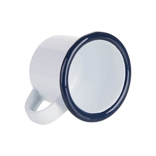 Kubeczek emaliowany 100 ml biały z granatowym rantem Sublimacja Termotransfer