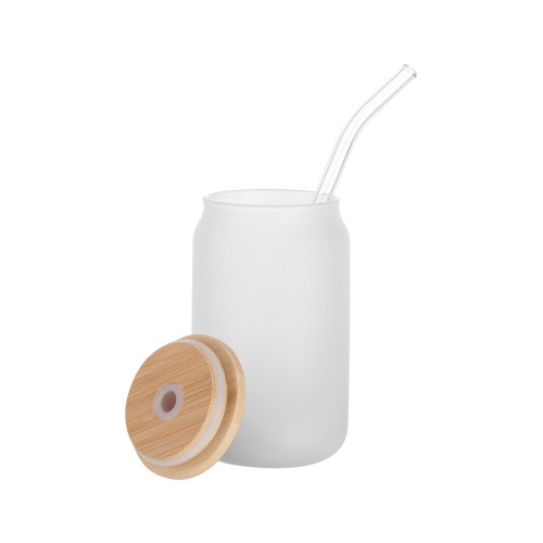 Zestaw 6 szklanek szronionych 400 ml ze słomką i bambusową pokrywką do sublimacji