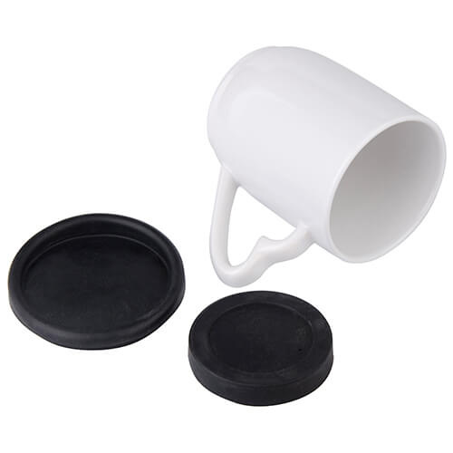 Kubek 360 ml do sublimacji z czarną silikonową pokrywką i podstawką