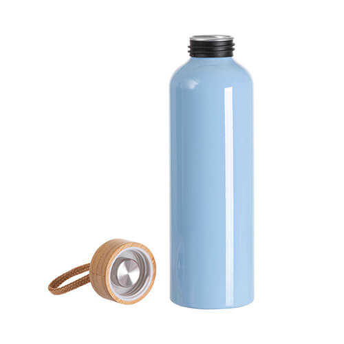 Aluminiowa butelka na wodę 600 ml z bambusową pokrywką do sublimacji - błękitna