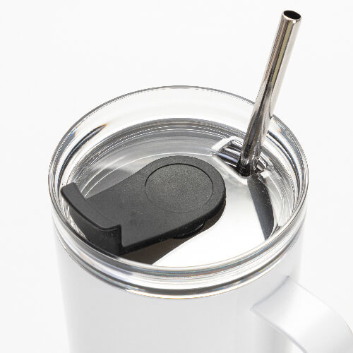 Kubek podróżny ze stali nierdzewnej 1200 ml z pokrywką z silikonową zatyczką i słomką do sublimacji - biały