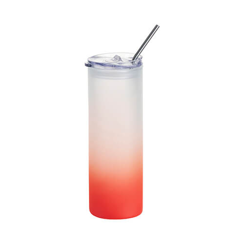 Kubek 750 ml szroniony z plastikową pokrywką i słomką do sublimacji - czerwony gradient