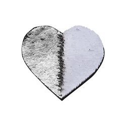 Dwukolorowe cekiny do sublimacji i aplikacji na tekstyliach - srebrne serce 22 x 19,5 cm