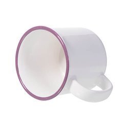 Kubek ceramiczny emaliowany 300 ml do sublimacji - biały z fioletowym rantem