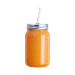 Kubek szklany 450 ml Mason Jar Full Color bez uszka do sublimacji - pomarańczowy