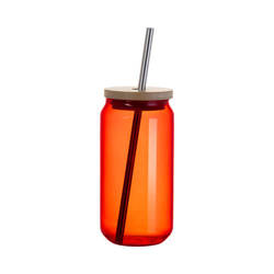 Szklanka 550 ml ze słomką i bambusową pokrywką do sublimacji - pomarańczowa