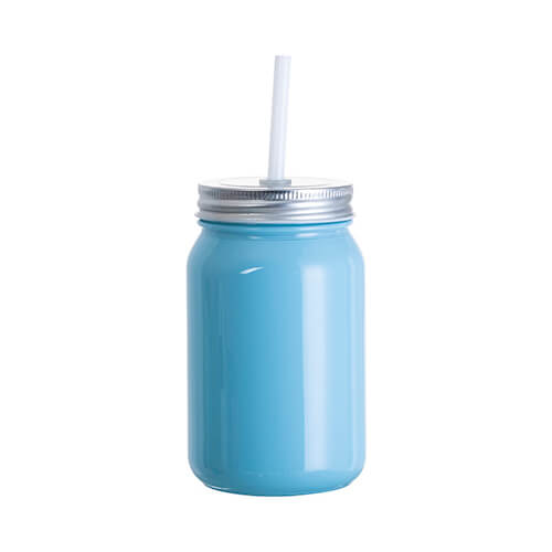 Kubek szklany 450 ml Mason Jar Full Color bez uszka do sublimacji - niebieski
