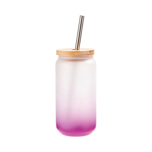 Szklanka 550 ml szroniona ze słomką i bambusową pokrywką do sublimacji - fioletowy gradient