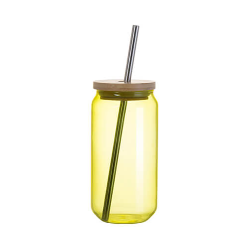 Szklanka 550 ml ze słomką i bambusową pokrywką do sublimacji - żółta